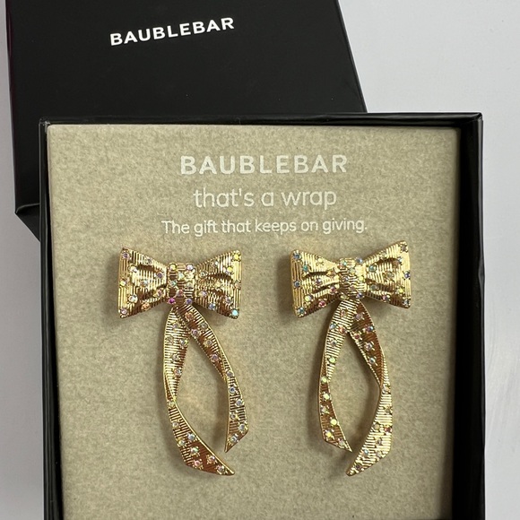 Baublebar Gold Bow With Multicolored Stones Drop Earrings NIB - Picture 1 of 3